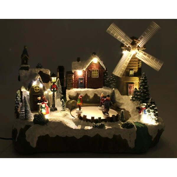 Verlicht Kerstdorp Met Molen - 37 × 25 × 30,5 Cm 2 Verlicht Kerstdorp Met Molen - 37 × 25 × 30,5 Cm - Afbeelding 2